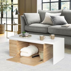 Table basse rotative bois et blanc 360° LIZZI extensible avec coffre - IDMARKET