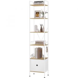 Bibliothèque WOLTU - Étagère Colonne avec 1 Tiroir - 40x30x187cm - Chêne Clair+Blanc W0ITT5088