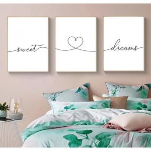 Set de 3 Tableau Murale Poster Noir et Blanc Calligraphie Chambre Deco Affiches Amour Couple 30x40cm Peinture Impression sur Toile