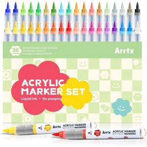 Feutre Acrylique 36 Couleurs Marqueurs Acryliques &agrave; Pointe Pinceau Set de Stylos pour la Peinture de Roches Verre Pierre et