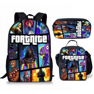 3 Pièce Sac à Dos 3D Impression Fortnite Sac à Dos pour Enfants Dessin Animé Anime Grande Capacité Ultra Léger CartableStyle 1