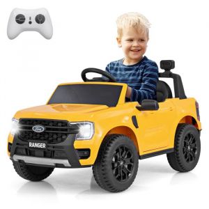 GOPLUS 12V Voiture Électrique Enfant 3-6 Ans Ford Ranger avec Télécommande Effets Sonores Lumineux&USB&Klaxon-Charge 30kg Jaune
