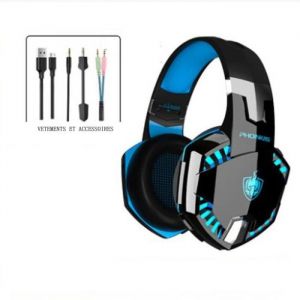 Casque Gamer - KOTION EACH - Mod&egrave;le Bluetooth - Son 7.1 Surround - Basses Puissantes - Couleur Bleue
