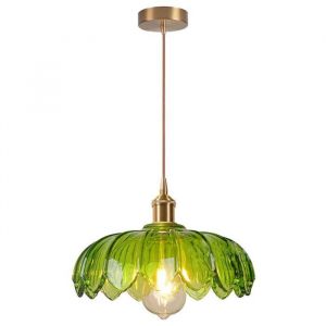 iDEGU Lustre Vintage VertLampe de Plafond Vintage Abat-jour en Verre Design Fleurs E27 Suspension Luminaire Style Nordique25cm