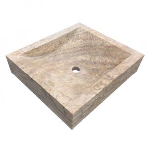 Vasque à poser en pierre travertin Cloé Scabas 45 x 40 x 10 cm - C-Négoce