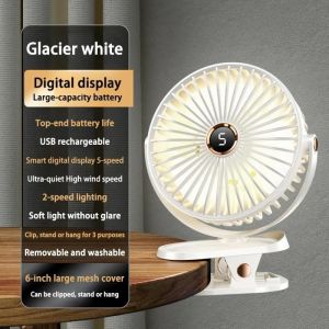 Ventilateur à clipser 5 vitesses silencieux Rechargeable circulateur dair Portable ventilateur sans fil avec lumière LED