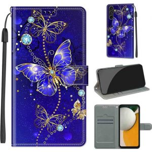 Etui Cuir pour Samsung Galaxy A15/A15 5G PU Cuir Flip Housse 3D Effet Peint Étui en Cuir Flip Portefeuille Bracelet papillon