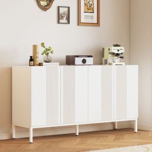 Buffet Bas Moderne avec 4 Portes - Sans poignée - Commode de Rangement pour Salon Chambre Cuisine Salle à manger Blanc