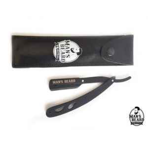 mans beard - Rasoir Shavette en acier noir Professionnel Manuel de Barbier Traditionnel Droit - Haut de Gamme