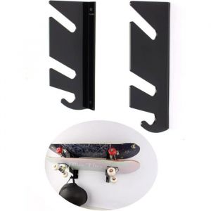 2pcs Support mural pour skateboard - Double &eacute;tag&egrave;re murale - Avec crochets de rangement - Pour longboard snowboard skateboard