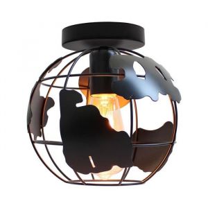 MOGOD Lustre Plafonnier en Cage Globe Terrestre - Rétro Industrielle - Métal - Noir Ø20cm Plafonnier Luminaire pour Salon Cuisine