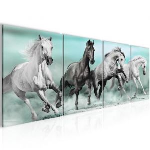 Runa art Tableau D&eacute;coration Murale Chevaux 160x50 cm - 4 Panneaux Deco Toile Pr&ecirc;t &agrave; Accrocher 014146b