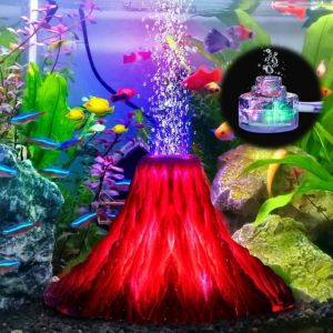 Décoration pour Aquarium Volcan Volcan Aquarium avec Lumières LED Colorées Décoration Daquarium Résine Volcan (17x16x10 cm)