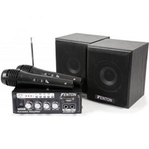 Fenton AV380BT - Kit Karaoké avec Amplificateur USB/SD/BT Enceintes et Microphones Bluetooth Ampli 2 x 40 Watts 2 Micros