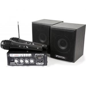 Fenton AV380BT - Kit Karaoké avec Amplificateur USB/SD/BT Enceintes et Microphones, Bluetooth, Ampli 2 x 40 Watts, 2 Micros