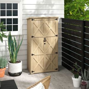 Armoire de jardin abri remise pour outils 90L x 54.5P x 161/1685H cm 2 &eacute;tag&egrave;res toit bitum&eacute; &eacute;tanche bois pin autoclave