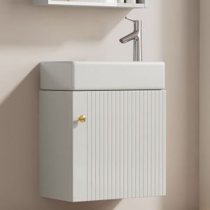 Meuble Lavabo Suspendu 46 cm avec Vasque C&eacute;ramique Petit Meuble WC Rangement Gain de Place Bois naturel