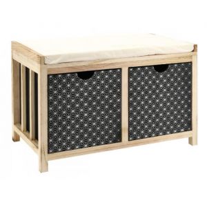 Meuble de rangement - Banc en bois avec 2 tiroirs et coussin - Marron - Contemporain