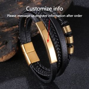 1178J personnalis&eacute; - P&eacute;rim&egrave;tre int&eacute;rieur195mm - Bracelet en cuir noir avec gravure personnalisable pour homme