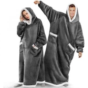 Plaid À Capuche Géant En Peluche 150cm Avec Manches Snudie Énorme Couverture Portable À Capuche Avec Poche Pour Canapé TV Femme