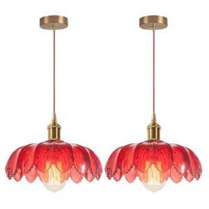 iDEGU 2x Lampe Suspension VintageLustre Luminaire Abat-jour en Verre Design Fleurs Suspension Plafonnier Retro poiur Salon Chambre