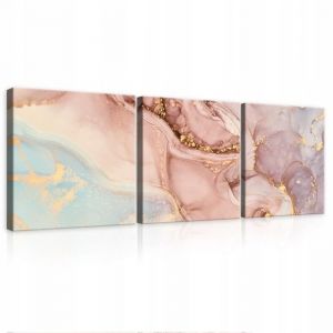 Impression sur Toile 3 parties Marbre Rose Dor&eacute; 75x25 cm XXL Tableau D&eacute;coration Murale Intiss&eacute;e pour Salon Chambre pret a accroche