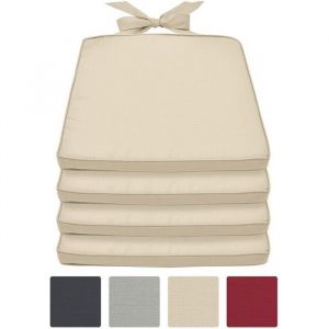 Beautissu Lot de 4 Galettes de chaise Pia - 45x40x5cm Nature - Coussin déhoussable confortable - Coussin chaise exterieur