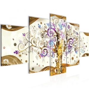 Runa art Tableau Décoration Murale Arbre de vie de Gustav Klimt 150x75 cm - 5 Panneaux Deco Toile Prêt à Accrocher 003053a