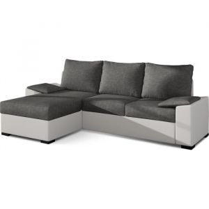 Canap&eacute; dangle convertible - en tissu gris et simili blanc angle gauche (vu de face) - LUCAS