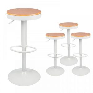 MIPAN.Tabouret de Bar  Blanc - Lot de 4 -Tabouret Rond- Tabouret en bois - Style Industriel - R&eacute;glable en Hauteur + Pivotant &agrave; 36