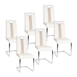 Lot de 6 Viyiduo PU Chaise &agrave; manger/Tabouret de bar 6 PCS(Blanc et beige) - Style Scandinave - Viyiduo