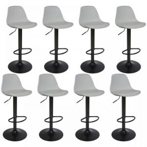 MIPAN.Lot de 8 Tabourets de Bar avec Dossier + Repose-Pieds -  Chaises de Bar Cuisine - R&eacute;glable + Rotative &agrave; 360-Silencieux-Gris