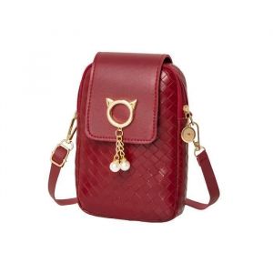 Sac &agrave; Main - Femme - Cuir - Bordeaux - Id&eacute;al T&eacute;l&eacute;phone Portable - Bandouli&egrave;re Amovible - Dor&eacute; - Chat