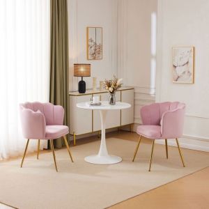 Lot de 2 Chaises Salle à Manger - Style Modernes - Dossier Pétale Coussins Papillon - Velours Rose