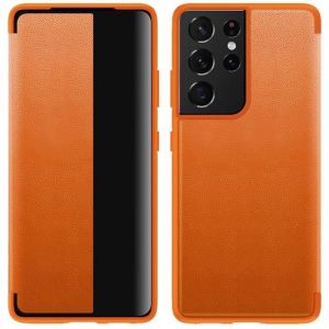 Coque Galaxy S21 UltraHousse Miroir Clear View &Eacute;tui &agrave; Rabat Cuir Antichoc Case Cove pour Samsung Galaxy S21 Ultra 6.8 (Orange)