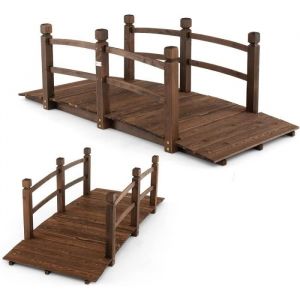 RELAX4LIFE Pont de Jardin en Bois avec Garde-Corps Charge 150 KG Pont dÉtang Décoration de Jardin pour Cour/Terrasse/Jardin