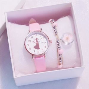 Coffret Cadeau Montre Fille - MARQUE - Modèle - Quartz - Étanche - Cuir Rose