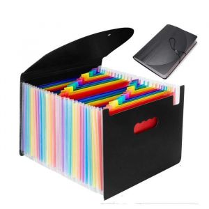 AMOUNE Trieur à Soufflets Classeur Rangement Papier Chemise Trieur Plastique 24 Compartiments Avec Couvercle A4 Documents Extensib.