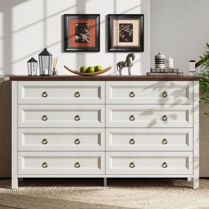 Commode Buffet Blanc armoire de salle à manger 8 tiroirs en aluminium plan de travail couleur Noyer