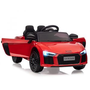 Voiture Electrique Enfants Audi R8 Spyder Con Licenza 12V V&eacute;hicule  Enfant Avec Suspension 3 Vitesses LED Klaxon -Rouge