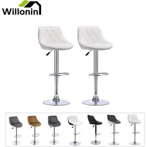 Willonin&reg; 2 x tabouret de bar Si&egrave;ge bien rembourr&eacute; en cuir artificiel Dossier &agrave; serg&eacute; et Hauteur r&eacute;glable Blanc pour salle manger
