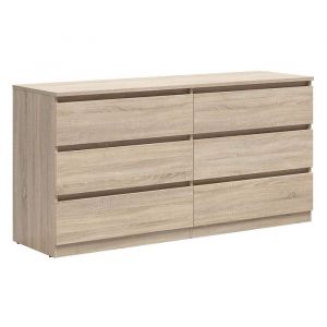 Commode buffet &agrave; 6 tiroirs meuble de rangement  coloris ch&ecirc;ne Sonoma - Longueur 150 x Profondeur 45 x Hauteur 755 cm