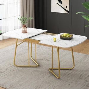 Table de salle à manger blanche pieds en métal extensible 140/180*80 cm rectangulaire pour 4-6 personnes