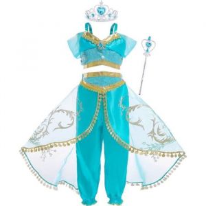 Jurebecia Filles Princesse Robe Aladdin Lampe Magique Jasmin Princesse Forme Pâques Carnaval Fête Danniversaire