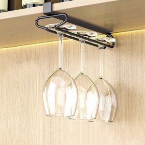 Rack &agrave; verres suspendu - avec clip sans per&ccedil;age - 1 rang&eacute;e - Acier carbone - Pour cuisine et cave &agrave; vin - 31 x 105 x 5 cm - Noir