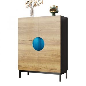 Armoire &agrave; chaussures et vitrine 2 en 1 avec planchers r&eacute;glables pieds en bois massif meubles dentr&eacute;e 90*40*120cm Armoire &agrave; chau