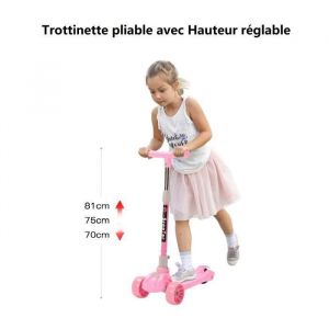 ROSE Trottinette &agrave; 3 roues lumieuse pour gar&ccedil;on fille Willonin&reg; Patinette pliable et hauteur ajustable Cadeau jouet denfant
