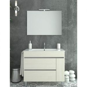 Meuble de salle de bain H&eacute;m&eacute;ra avec lavabo miroir et lumi&egrave;re LED beige 80x82x45cm - Armoire de rangement