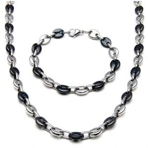 Chaine Maille Grain de Caf&eacute; Homme Collier et Bracelet en Acier Inoxydable 6mm /Noir