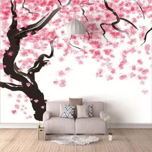 Papier Peint Chambre DEnfant Cerisier Rose 400x280cm Mural Enfant Chambre Garcon Fille Ado Décoration Soie Photo Poster Peinture